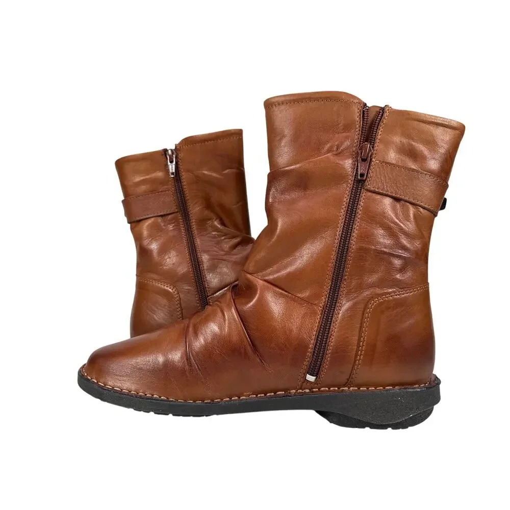 Miz‎ Mooz Parody Slouchy Boots Womens 9.5 10 EU 41 Wool Lined Brown Leather Zip